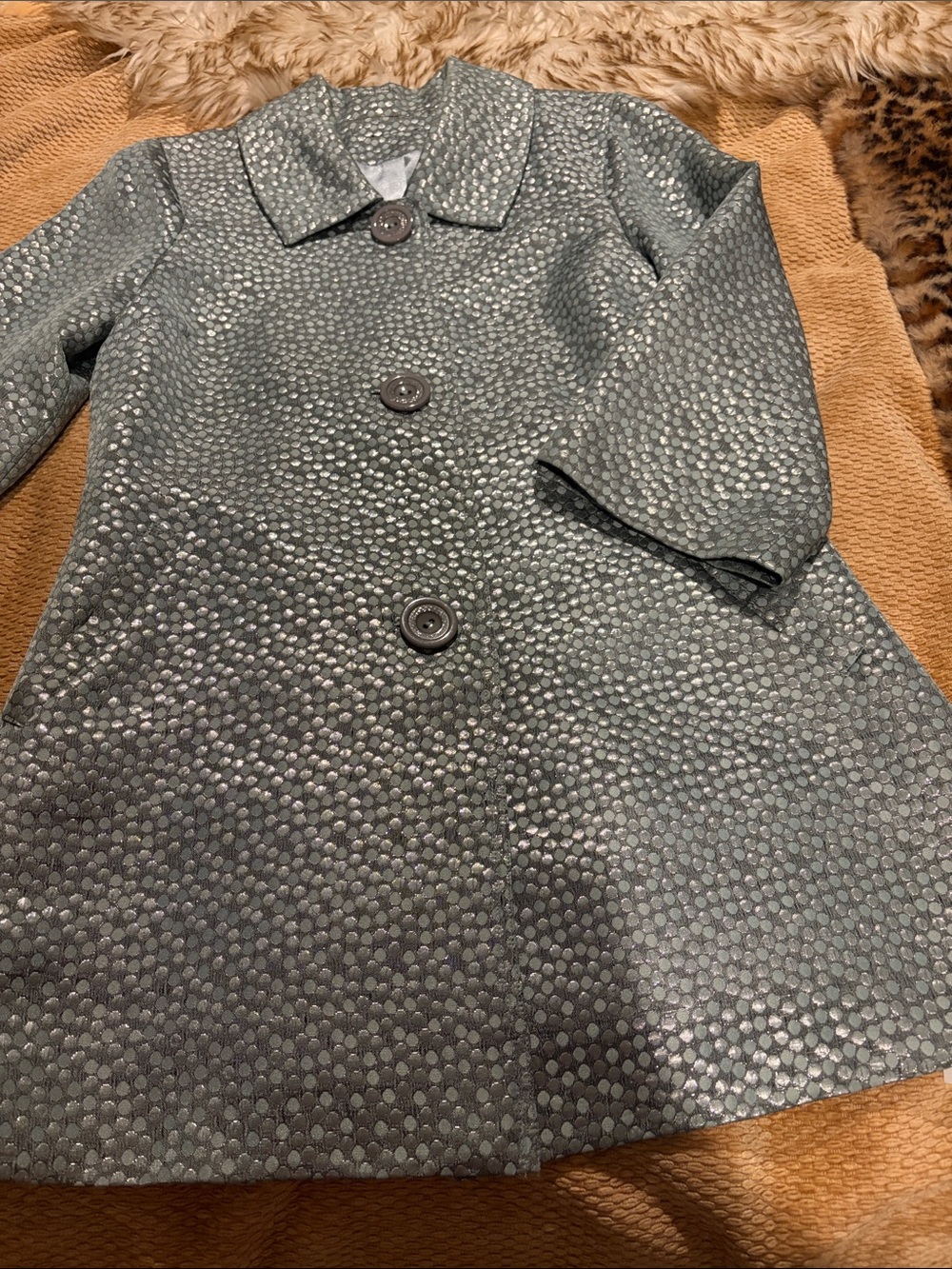 Vintage Shimmer Dot Textured Gray Pea Coat